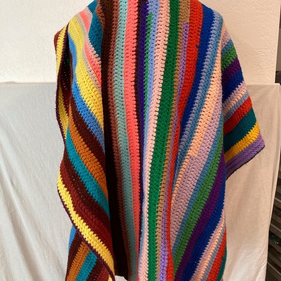 Cottagecore Crochet Granny Striped Afghan W/ Multi Colored Stripes